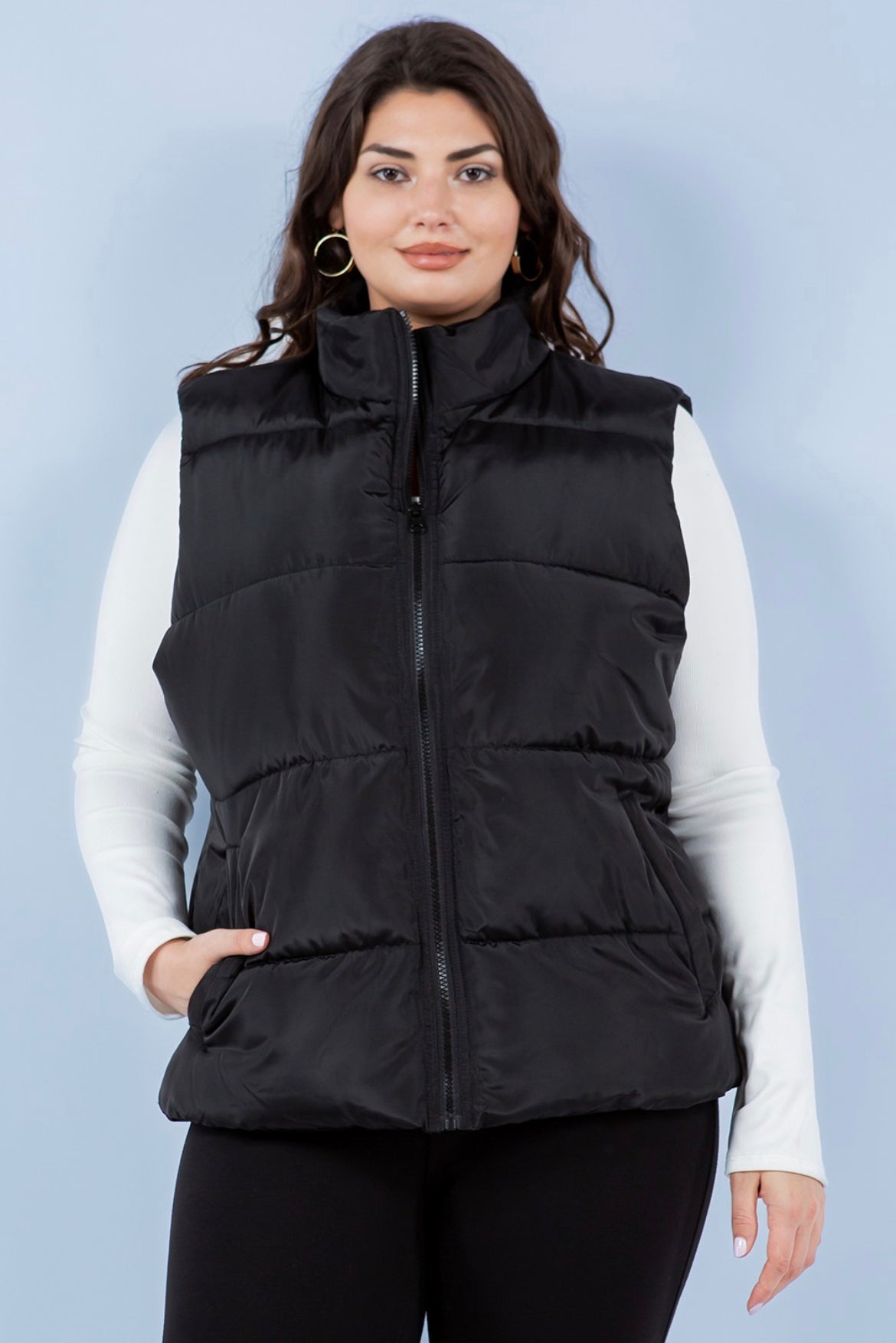 Black puff zipper vest