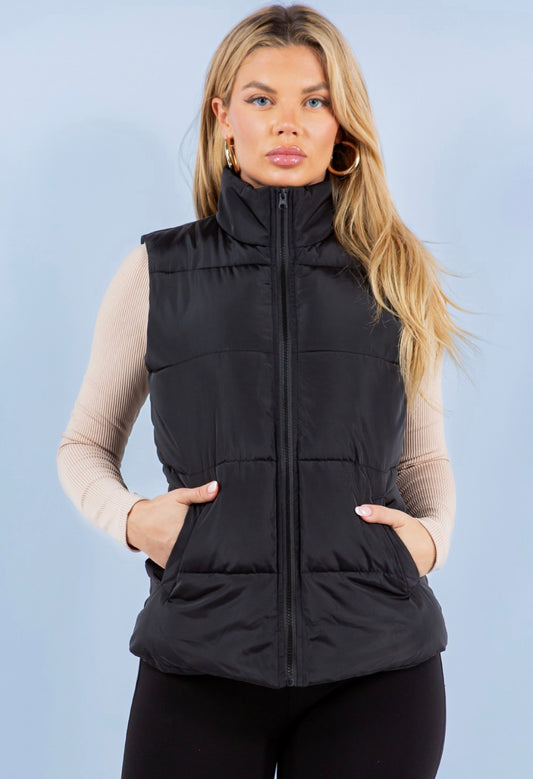 Black puff zipper vest